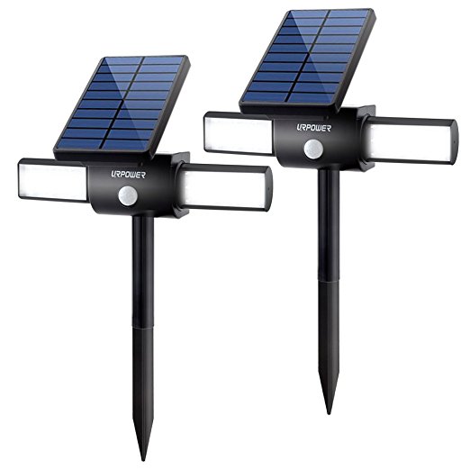 URPOWER 24LED Solar Lights with Dual Head USB Charging Waterproof Outdoor Landscape Security Light