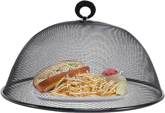 CUISINOX Dome for BBQ, Picnics and Outdoor Entertaining Stainless Steel Mesh Food Cover, Round 12" wide x 4.5" high, Black