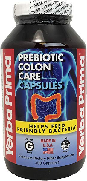 Yerba Prima Prebiotic Colon Care Capsules Dietary Fiber, 400 Capsules