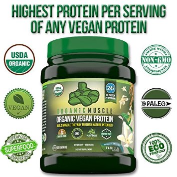 Organic Vegan Protein Powder **Upgraded Formula**- Great Tasting Vanilla Flavor W/ 24g of Protein -100% Organic Plant Based Protein Blend of Pea, Hemp, & Rice Protein +Chia, Flax Seed, & More -25 Serv
