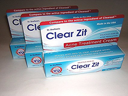 Dr. Sheffield's Clear Zit Maximum Strength 2% Salicylic Acid Acne Treatment Cream, 1 Oz Tube - New and Improved Formula (Pack of 3)