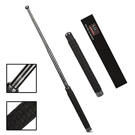 26 Inch Tactical Expandable Stick Solid Steel Retractable Telescopic Collapsible Perfect For Walking Hiking Security Emergency Escape Tool and Glass Breaking Includes Holder and Gift Box