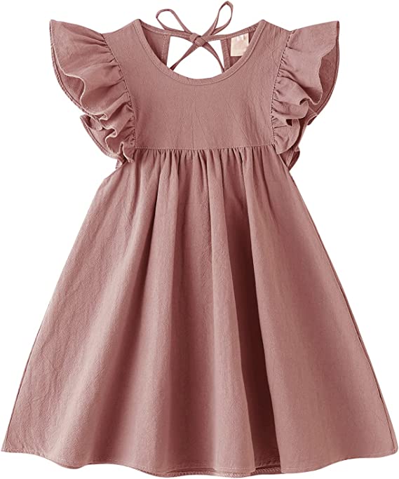 Dutebare Toddler Baby Girl Dress Cotton Linen Ruffle Halter Sleeveless Dresses Kids Summer Sundress