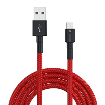 Portronics Konnect B Type C Cable with 3.0A Output, Nylon Braided, Fast Data Sync, Tangle Resistant, 1M Length(Red)