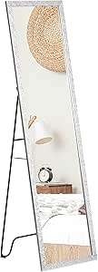 HOMCOM Full Length Mirror Free Standing Mirror Dressing Mirror with PS Frame Modern Wall Mirror for Living Room and Bedroom 34 x 144cm, Silver