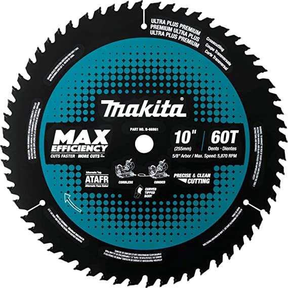 Makita B-66961 10" 60T Carbide-Tipped Max Efficiency Miter Saw Blade