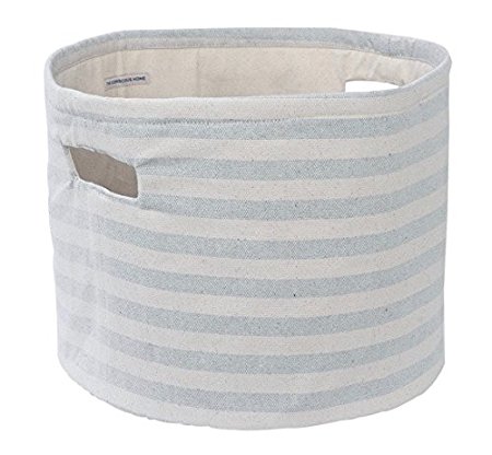 Storage Basket Cotton Organizer Bin | Round-Striped | Environmentaly Friendly Upcycled Denim Fabric | for Toys, Laundry, Office and Bedroom I 15x15x12 in