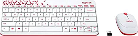 Logitech MK240 Nano Wireless Keyboard and Mouse Combo,12 Function Keys 2.4GHz Wireless, 1000DPI,Spill-Resistant Design, PC/Mac-White/Vivid Red