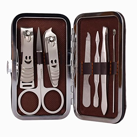 Nail Clippers, Nail Care Personal Manicure Pedicure Tools Set Fingernail Toenail Clipper Kit Cutter with Scissors Calipers Filers Nippers Cuticle Pushers Cutters Trimmers Stainless Steel 7 Pcs