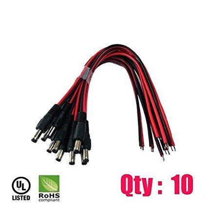 iMBAPrice iMBA-CCTV-PGTM-10 CCTV Security Camera DC Male Power Plug Pigtail Cable - Pack of 10 (Black/Red)
