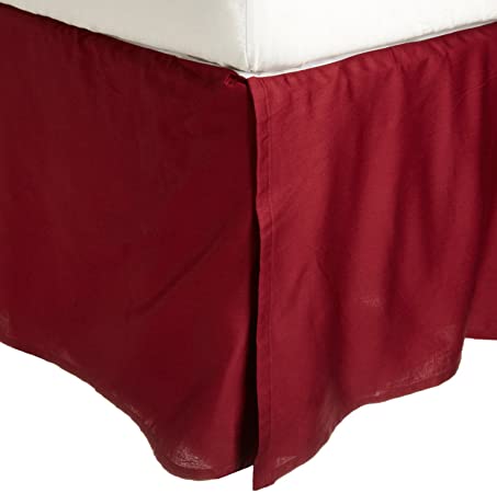 100% Brushed Microfiber Bed Skirt, Queen, Burgundy, Wrinkle Resistant, Pleated Corners