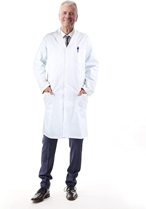 Medvat Lab Coat, Premium, Unisex White Coat for Men and Women, 38.5-45 Inch Length - Comfortable and Breathable | White