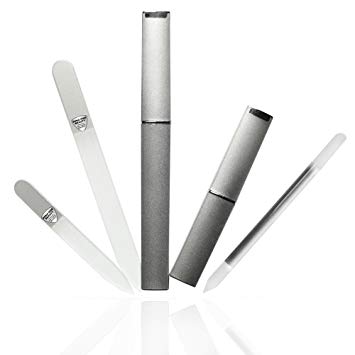 Glass Nail File Cuticle Trimmer & Manicure Nail File Set, Precision Filing, Gentle on Natural Nails - Bona Fide Beauty, Genuine Czech Glass (3-Piece Silver Set)