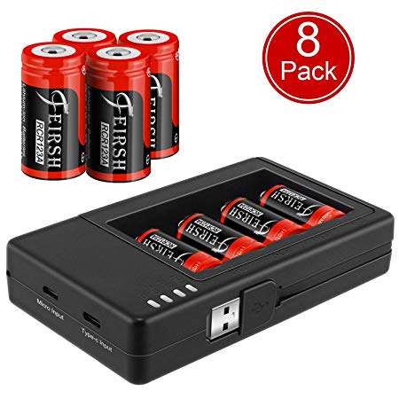 Arlo Rechargeable 123A Batteries and Charger, 8 Pack 3.7V 800mAh RCR Battery with Case for Arlo VMC3030 VMK3200 VMS3330 3430 3530 Wireless Security Cameras Alarm System (8 Pack 800mah RCR123A)
