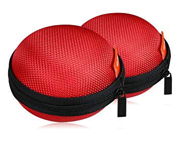 [Set of 2] Portable Protection Hard EVA Case,Clamshell MESH Style Zipper Enclosure,Inner Pocket Durable Exterior Wired/Bluetooth Headset Earbud bag Lightweight Change Purse Small Hand Bag (Red)