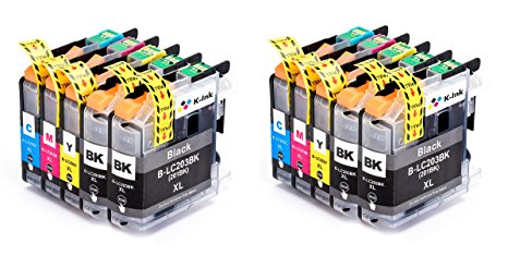 K-Ink Brother LC203 LC 203XL LC201 Compatible Replacement Ink Cartridges (10 Pack - 4 Black, 2 Cyan, 2 Magenta, Yellow)