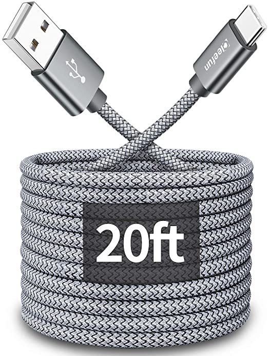 20ft (6m) Long USB Type C Cable, CLEEFUN USB 2.0 to USB C Cable Nylon Braided Charger Cord Compatible with Samsung Galaxy Note, LG, Moto, Sony, Google Pixel, Switch and More USB C Smartphone Tablet