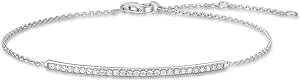 Carleen 14k Solid White Gold Natural/Lab-Grown Diamond Dainty Bar Bracelet Jewelry Gift For Women Girls (0.216cttw, Clarity SI2, Color I-J), 7"   1.2" Extender