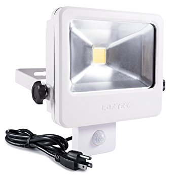 LOFTEK LED Security Motion Sensor Outdoor Light, 30W (200W Incandescent Equivalent) 5000K Daylight Flood Light, Waterproof Floodlight with UL Listed Plug, White