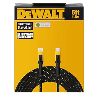 DEWALT USB C Charging Cable — Reinforced Braided Cable for USB-C to USB-C — Type C Fast Charging — Type C to Type C Cable — Fast Charging Cord — 6 ft