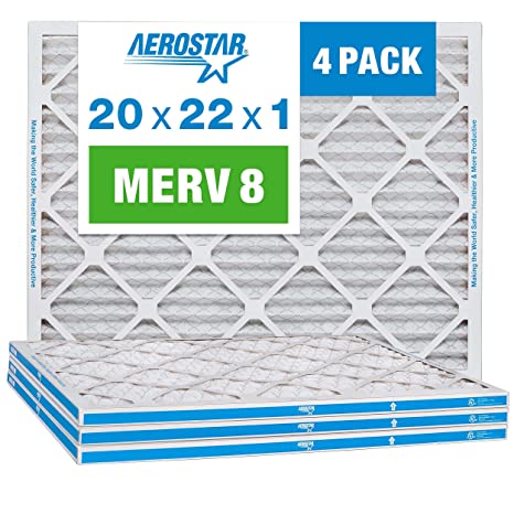 Aerostar 20x22x1 MERV 8 Pleated Air Filter, AC Furnace Air Filter, 4 Pack (Actual Size: 19 3/4"x21 3/4"x3/4")