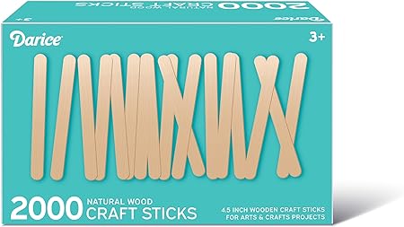 Darice 2000 Pcs Popsicle Stick, 4.5" Natural Wood Craft Sticks Supplies, Ice-Cream Stick Pop, Ages 3