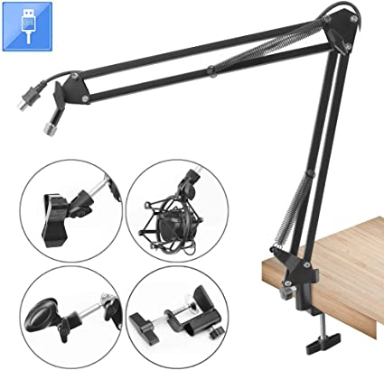 PYLE-PRO Suspension Boom Adjustable Compact USB Microphone Arm Stand, Durable Steel for Radio Broadcasting, Voice-Over Sound Studio, Stages, and TV Stations-Pyle PMKSHUSB04.5