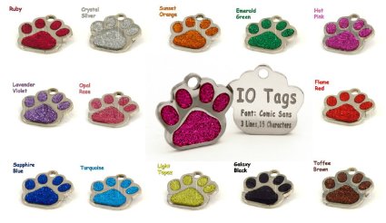 CUSTOMIZE NOW Laser Etched Glitter Paw Pet ID Tags FREE Custom Personalized for Dog and Cat Paw Print Tag