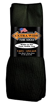 EXTRA-WIDE Tube Socks Black Fit Shoes 9-15 Up to 6E 3-Pair Pack Diabetic For Shoe MADE IN USA