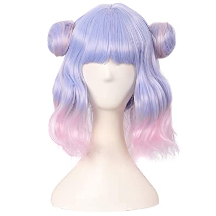 MapofBeauty 12 Inch/30cm Lolita Synthetic Braided Short Bob Kinky Curly Cosplay Anime Wig (Light Pink/Light Blue)