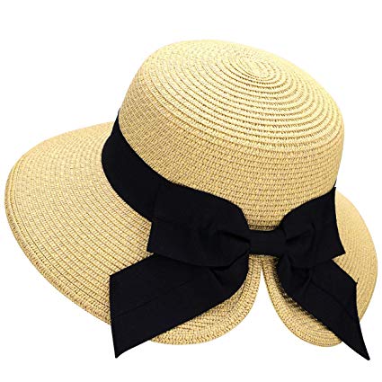 Verabella Women's Lightweight Foldable/Packable Beach Sun Hat w/Decorative Bow