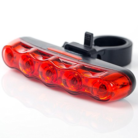 Ultra Bright 5 LED Bike Bicycle Rear Light Waterproof Safety Warning Bicycle Tail Light Back Flashlight Lamp Fit Mountain Bike ,any Road Bike ,7 modes ,Easy to Install