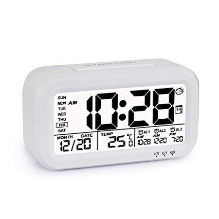 VADIV Travel Clock, CLO5 Digital Alarm Clock with 3 Alarms Options, 3 Weekday Modes, USB Rechargeable, Snooze Function, Time/Date/Temperature Display for Kids Bedroom Traveling- White