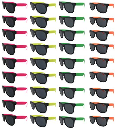 Neon Sunglasses (Pack 36) Assorted Cool Colors Wayfarer Neon Sunglasses Party Favors Party Pack Wholesale Bulk for Adults Kids from TheGag