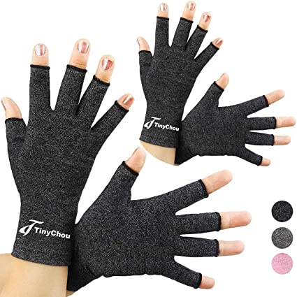 2 Pairs Compression Arthritis Gloves for Women and Men - Fingerless Gloves for Arthritis Hand Pain Relief Typing
