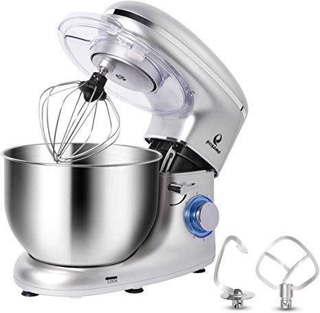 POSAME Professional Stand Mixers 660W 6 Speeds 5.5Qt Mixing Stainless Steel Bowl Tilt Head Electric Kitchen Food Mixer Dough Kneading Machine with Hook, Whisk, Beater, Pouring Shield - Silver