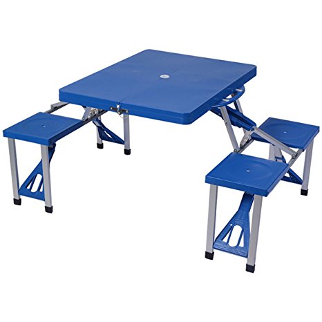 Giantex Portable Folding Picnic Table with Seating for 4 Garden Party Camping Time Design, Blue
