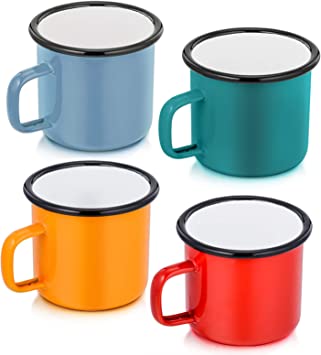 P&P CHEF Camping Coffee Mug Set of 4, Enamel Tea Coffee Drinking Mugs Cups for Home Party Travel Picnic Camping, Reusable & Portable - 12 Ounce/355 ML