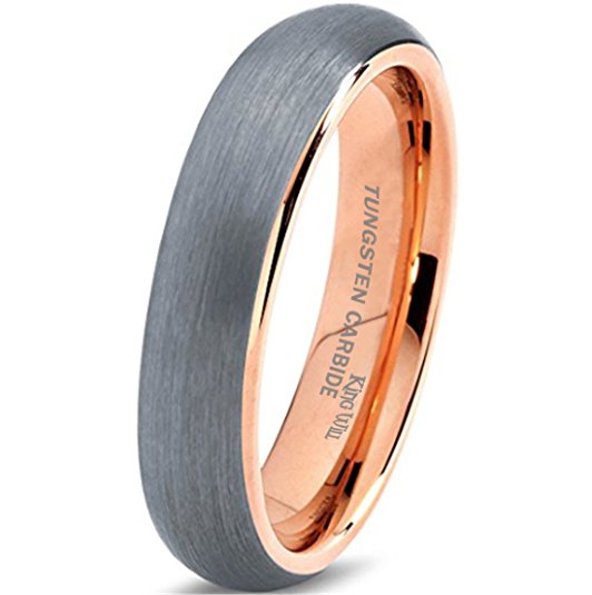 King Will Tungsten Carbide Wedding Band Ring 6mm 18K Rose Gold Plated Dome Brushed Comfort Fit