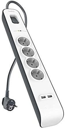 Belkin BSV604VF2M Surge Plus Power Strip (Surge Protector 2.4A, 2m Cable), White / Grey