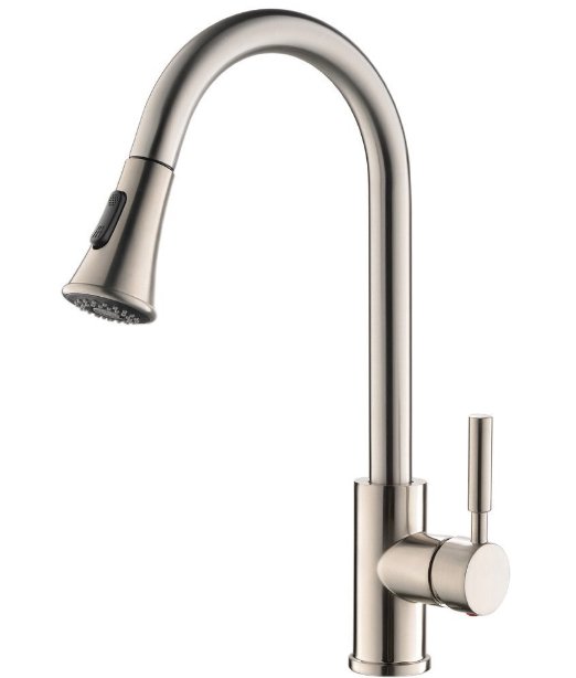 Friho Commercial Pull Out Stainless Steel Brushed Nickel Single Lever Pull Down Sprayer Single Handle Kitchen Sink Faucet,Dual Function Spout Sprayer