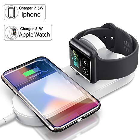 Apple Watch Charger,Qi Wireless Fast Charger,NOIHK Wireless Charger Charging Pad for iPhone 8/8 Plus/X and Apple Watch Series 2/3,Ultra-thin 2in1 Apple Charging Pad Stand for Samsung Qi-Enabled Device