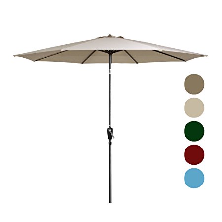 Tourke 9 Ft Patio Umbrella Outdoor Table Umbrella with Crank, 8Rids, Push Button Tilt (Beige)
