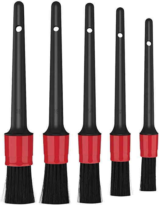 MoKo Car Detailing Brush, 5 Pieces Auto Detail Brush Set Car Wash with Soft&No Shed Bristles for Cleaning Car Motorcycle Automotive Wheels, Dashboard, Interior, Exterior, Leather, Air Vents