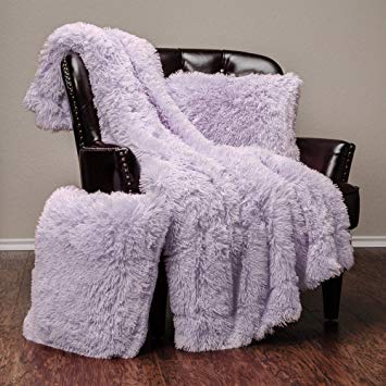 Chanasya 3-Piece Shaggy Throw Blanket Pillow Cover Set - Chic Fuzzy Faux Fur Sherpa Throw (50x65 Inches) 2 Throw Pillow Covers (18x18 Inches) for Bed Couch - Orchidtint