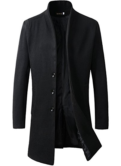 Benibos Men's Trench Coat Winter Long Jacket Button Closer Overcoat