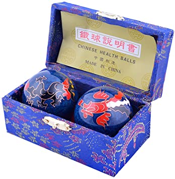 fengshuisale Feng Shui Chinese Health Balls (Blue with Phoenix and Dragon) 42MM W Red String Bracelet F1116