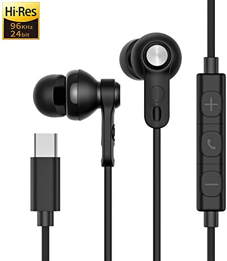 USB Type C Earphones,Wired In Ear Stereo Bass Noise Cancelling Headphones(Hi-Res & DAC Chipset) with Mic Earbuds Compatible with Google Pixel 3/3XL,OnePlus 6T/7 Pro,Huawei P30/P20/Pro,Sony,HTC,Xiaomi