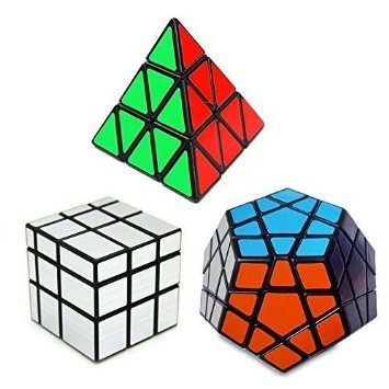 Set of 3 Speed Cube Pyraminx, Megaminx, Silver Mirror Magic Puzzle