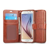 Galaxy S6 Case JampD Stand View Samsung Galaxy S6 Wallet Case Slim Fit Stand Feature Premium Protective Case Wallet Leather Case for Samsung Galaxy S6 Brown